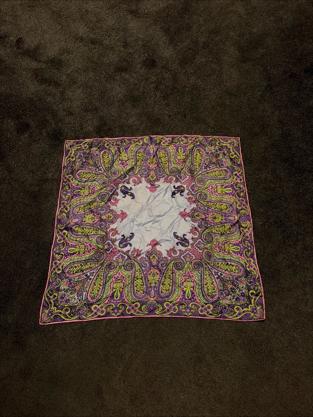 Beautiful Paisley Scarf 22” Pink Purple & Green